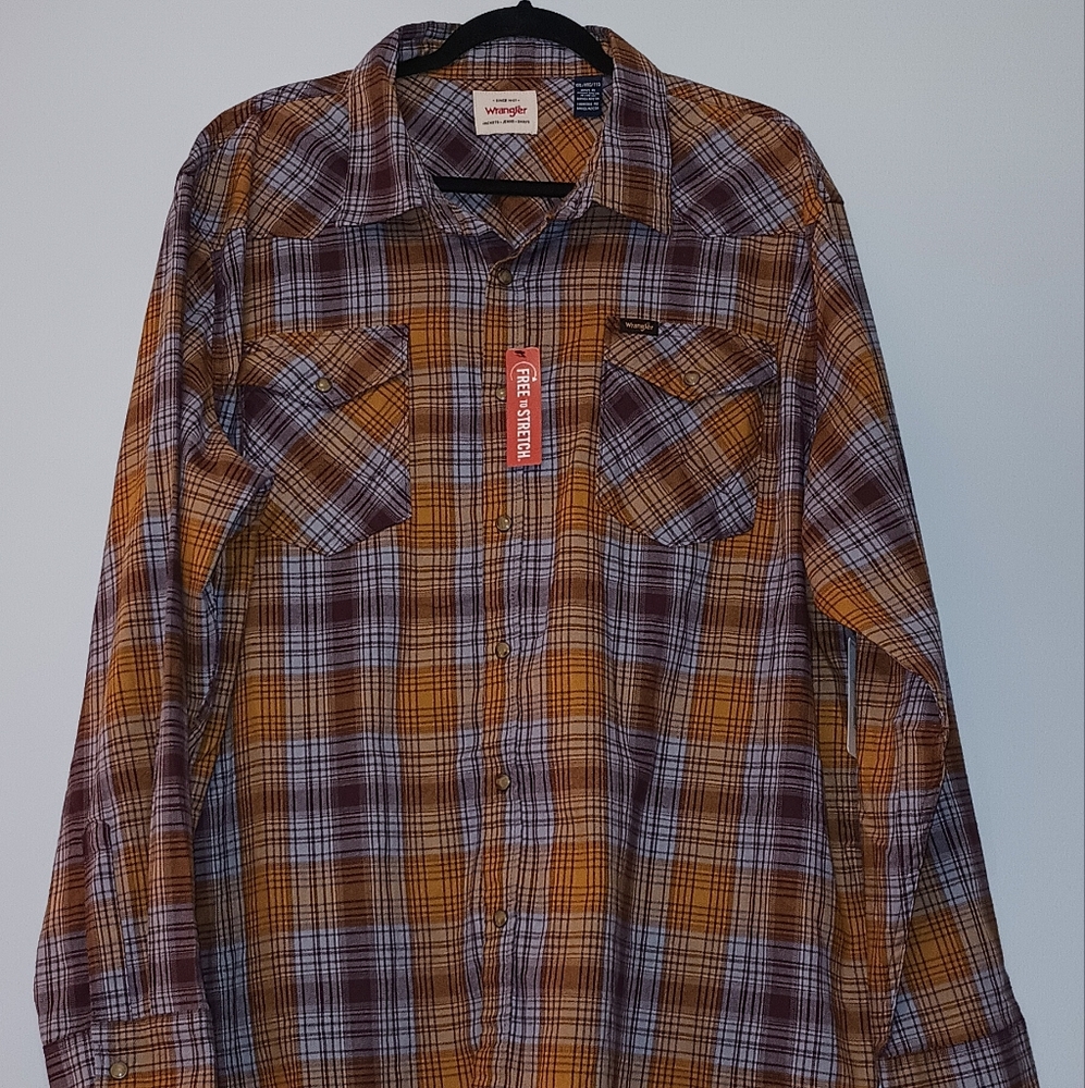 Men's Wrangler Western Twill Plaid‎ Shirt XXL